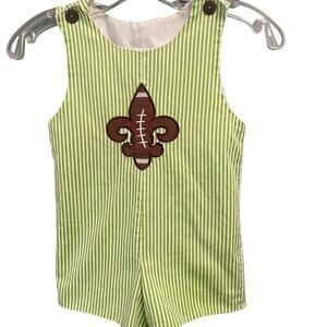 Boys Size 3T Football Fleur De Lis Jon Jon One Piece Shortall Green Stripe